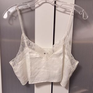 NWOT Free People White Satin Effect Lace Camisole Cropped Boxy Size M